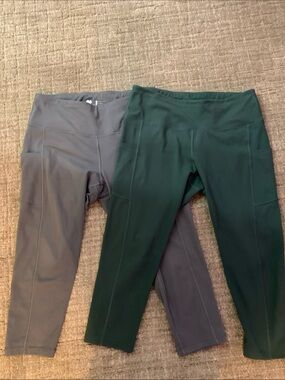 IUGA high waisted cropped leggings in grey and green size L stretch comfortable